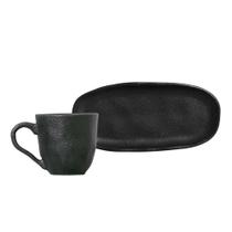 Xícara de Café e Pires Oval Cerâmica Orgânico Preto Matte 120ml - 1 Unid.