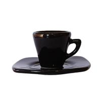 Xícara De Café em Cerâmica Premium 60ml Com Pires Preto Brilhante 01 Un Xícara De Café em Cerâmica Premium 60ml Com Pires Preto Brilhante 01 Un