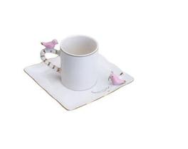 Xícara De Café Em Porcelana Com Pires Birds Plate 80ml - Wolff