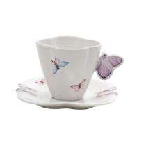 Xícara De Café Em Porcelana Com Pires Borboletas 100ml Wolff Xícara De Café Em Porcelana Com Pires Borboletas 100ml Wolff