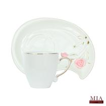 Xícara de Café Porcelana Flower Design Plate Rosa 90ML