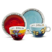 Xícara De Cappuccino Com Pires Vermelho E Azul 2 Peças 250Ml - Egan Italy