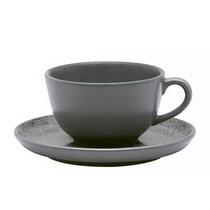 Xícara de Chá 200ml com Pires Flat Gray Cinza Escuro Porcelana 136443 - Oxford