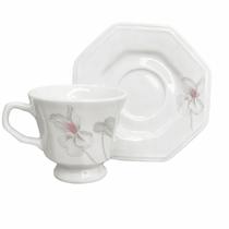Xícara de Chá Café 200ml com Pé e Pires Encanto Porcelana Schmidt