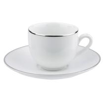 Xicara de Chá Café Com Pires 220ml Porcelana Borda Prata Luxo Legacy Silver