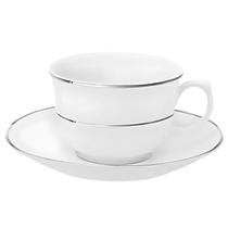 Xicara De Chá Café Com Pires 240ml Porcelana Luxo Borda Prata Diamond Oxford