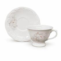 Xícara de Chá com Pé e Pires Porcelana Decorada Schmidt Eterna