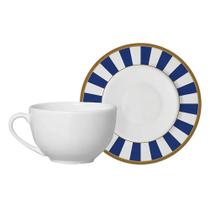 Xícara de Chá com Pires de Cerâmica Branca Stripe Azul Alleanza 250ml Xícara de Chá com Pires de Cerâmica Branca Stripe Azul Alleanza 250ml