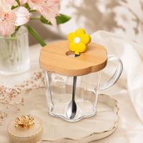 Xicara de cha com pires e colher com flor amarela 280ml vidro borossilicato