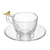 Xícara de Chá com Pires Golden Bird Pássaro 180ml Cristal Ecológico Wolff