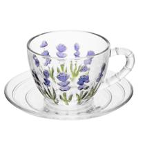 Xícara de Chá com Pires Lavanda Hand Painting 220ml Cristal Ecológico Lyor