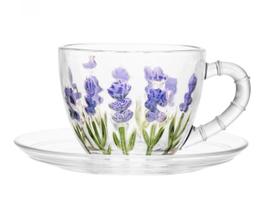 Xícara de Chá com Pires Lavanda Hand Painting em Cristal 220ml - Lyor