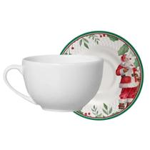 Xícara de Chá com Pires Natal Azevinho Plus Papai Noel 300ml Cerâmica Branco Alleanza Xícara de Chá com Pires Natal Azevinho Plus Papai Noel 300ml Cerâmica Branco Alleanza
