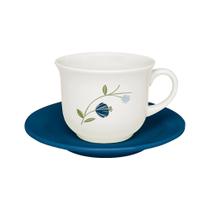 Xícara de Chá com Pires Oxford Flores Azuis em Cerâmica 200ml - Biona