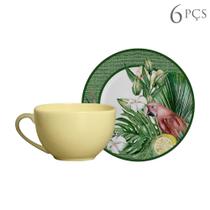 Xícara de Chá com Pires Paraíso Tropical - 6 peças - Alleanza - Cerâmica Alleanza