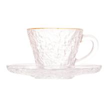 Xícara de Chá Cristal Martelado com Fio Dourado com Pires 70 ml (cafezinho) - Lyor