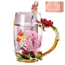 Xícara de chá DasyFly Enamel Butterfly Flower Glass Rose Red 350mL