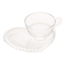 Xícara de Chá de Cristal com Prato Coração Pearl 180ML- WOLFF