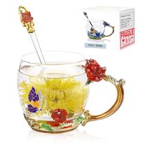 Xícara de chá de flores AISVELDY Caneca de café de vidro rosa vermelha com colher Xícara de chá de flores AISVELDY Caneca de café de vidro rosa vermelha com colher