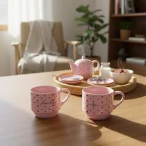 Xícara De Chá De Porcelana Rosa Com Corações De 200ml Xícara De Chá De Porcelana Rosa Com Corações De 200ml