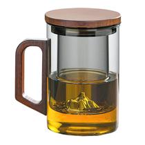 Xícara de chá de vidro inquebrável de 950ml com tampa de madeira e infusor