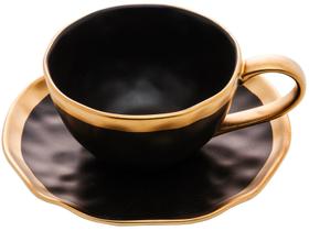 Xícara De Chá E Pires Porcelana Preto E Dourado Dubai 200ml Wolff