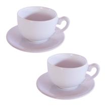 Xícara de Chá Grande Com Pires Cerâmica Jumbo Chá Café 240ml Cor Branca 02 Unidades