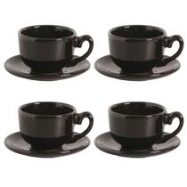 Xícara de Chá Grande Com Pires Cerâmica Jumbo Chá Café 240ml Cor Preta 04 Unidades