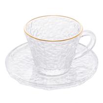 Xícara de Cristal Martelado para Chá com Pires e Fio de Ouro Petra 180ml - Lyor