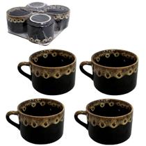 Xícara de porcelana 150 ml 4 peças borda decorada