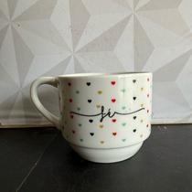 Xícara de porcelana branca decorada com palavras gratidão fé família paz para chá café leite 200ml empilhável caneca -