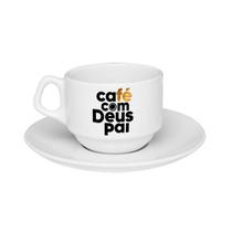Xícara De Porcelana Café Com Deus Pai Livro + Pires - 180ml - VilelaGG