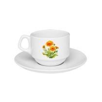 Xícara De Porcelana Ervas Chá Calêndula + Pires - 180ml