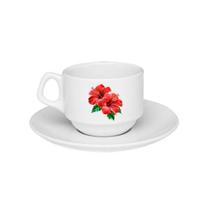Xícara De Porcelana Ervas Chá Hibisco + Pires - 180ml