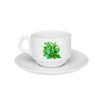 Xícara De Porcelana Ervas Chá Hortelã + Pires - 180ml
