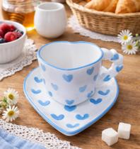 Xícara de Porcelana Formato Coração com Pires Caneca de Café e Chá Criativa 200ml