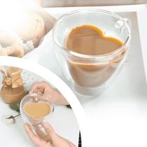 Xícara de Vidro Coração Parede Dupla 80ml - Elegância e Modernidade para suas Bebidas! Ótima Opção para Café e Chá Gelado! Caneca Interior de Coração.