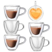 Xícara De Vidro Duplo Coração Caneca Café Chá 6 Un 80ml