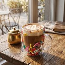 Xicara Dia Das Mães Parede Dupla De Vidro Copo Decoração De Flores Secas Caneca Decorativa Não Esquenta A Mão Prática E Moderna