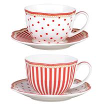 Xícara e pires de chá/café Grace Teaware Red Dot Stripes