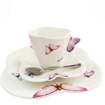 Xícara e Prato Sobremesa Borboletas 18pç Porcelana Wolff