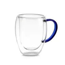 Xícara em Vidro Borossilicato Parede Dupla 350ml Azul