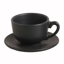Xícara Grande Com Pires Cerâmica Para Chá Café 240ml Cor Preto Matte 01 Un