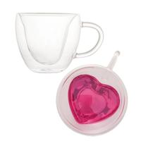 Xícara Heart C/2 80ML Dupla Parede De Vidro -Lyor