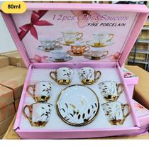 Xícara Luxo 80ml para Café com Flores e Borda Dourada Ideal para Presentes Xícara Luxo 80ml para Café com Flores e Borda Dourada Ideal para Presentes