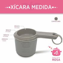 Xicara Medida 4 (Quatro) Peças Colher de Chá e Sopa Cor Cinza Polipropileno Panelinha Rosa