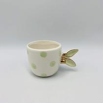 Xícara Orelha Poá Verde e Dourado 150ml 6,3x7,5x11,2cm