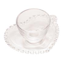 Xícara Para Café Com Pires de Cristal de Chumbo Coração 80ml Lyor