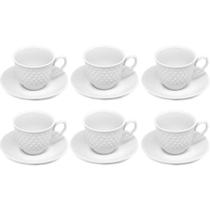 Xícara para Café com Pires de Porcelana Wembley 62ML - Conjunto com 12 Peças