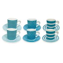 Xicara para café de ceramica com pires azul e branco 85 ml 12 peças class home